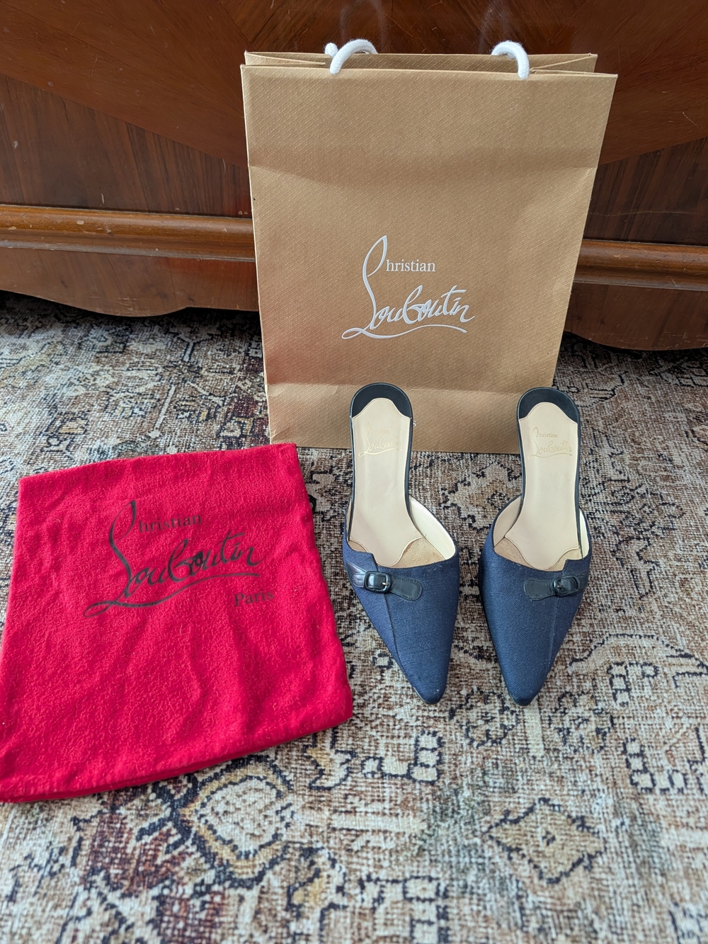 Christian Louboutin Women's Blue Pointed Mule Heels